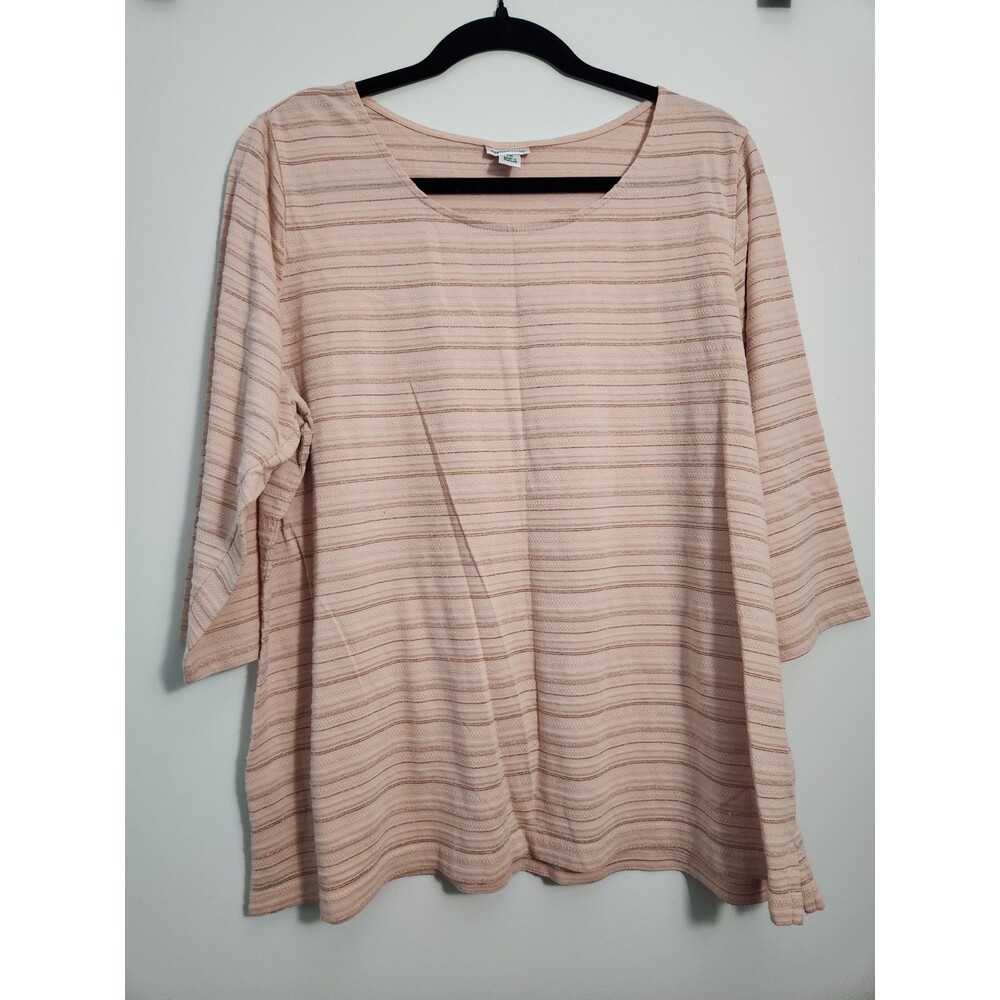 Croft & Barrow Womens Sz 1X Pink Metallic Striped 3/4 Sleeve Top Shirt Cotton